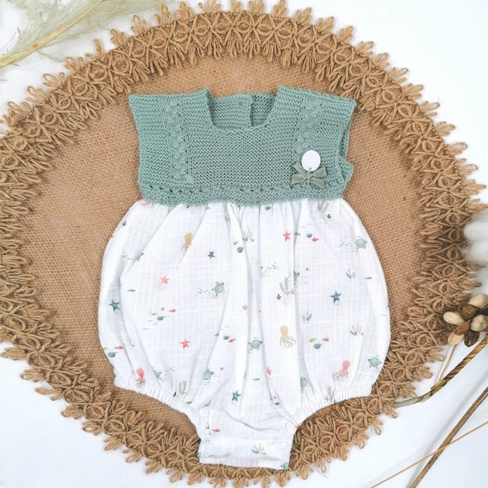 Green sleeveless romper 18 months| baby gift | baby girl gift |