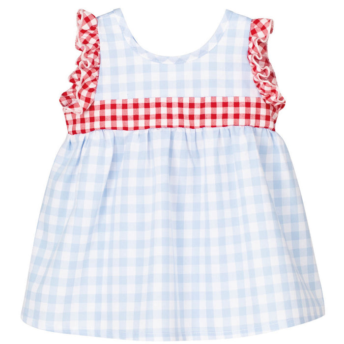 Red and blue gingham dress