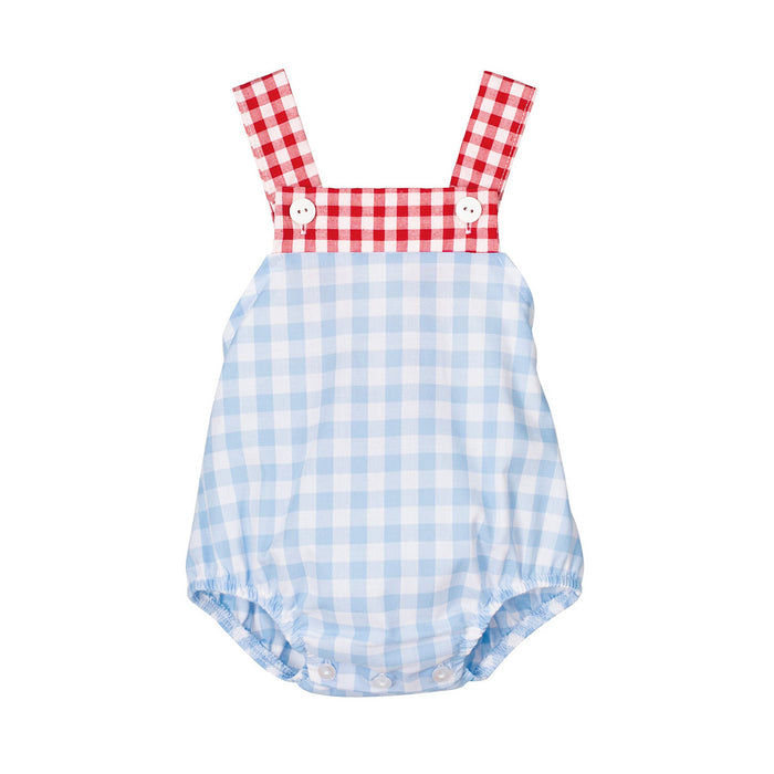 Red and blue gingham romper