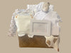 Neutral baby gift hamper in beige tones with special and unique items – suitable for boy or girl. Free delivery in Dubai and UAE.