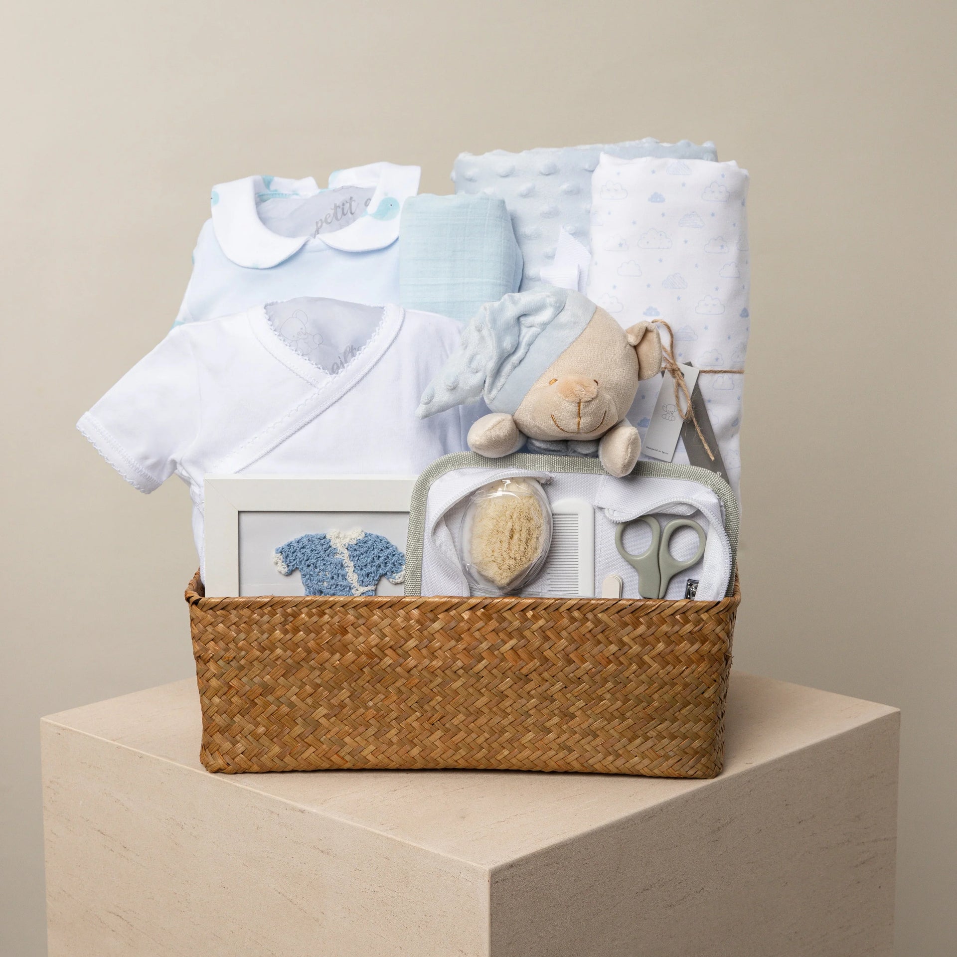 Travel day in blue baby gift hamper