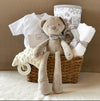 Neutral baby gift hamper in beige tones with special and unique items – suitable for boy or girl. Free delivery in Dubai and UAE.